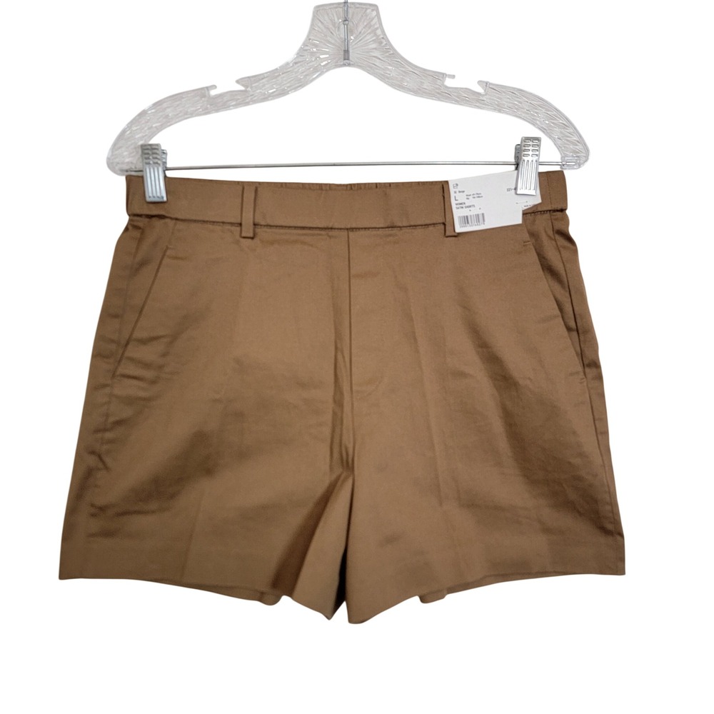 Uniqlo Satin Shorts Brown Large NWT Elastic Waist Casual Pull On Flat Front